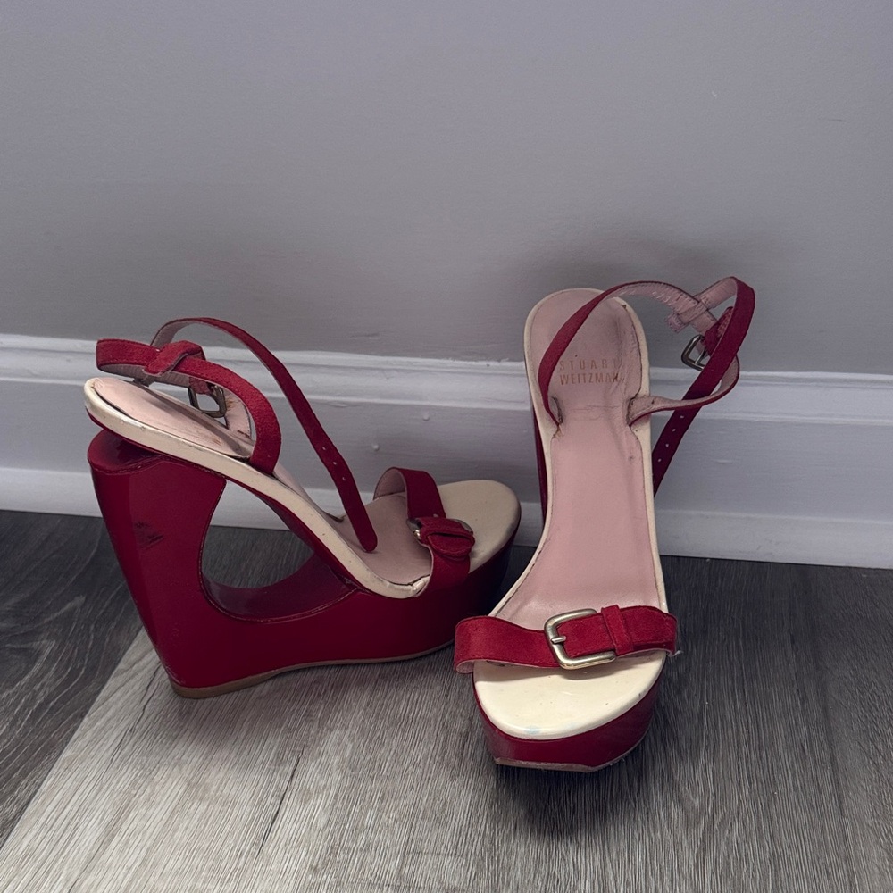 Stuart Weitzman Red Wedge Sandals
